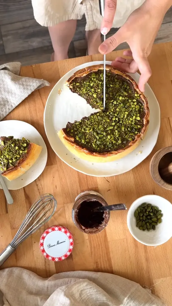 Grand flan pistache à la pâte à tartiner Bonne Maman